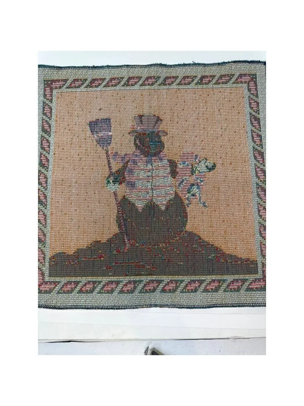 Vintage Snowman Tapestry Pillow Panel 18in Holiday Christmas Decor Winter Blue